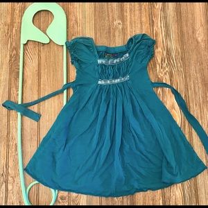 Mini Boden vintage beautiful teal swing dress modal & cotton soft flowy sz 3-4
